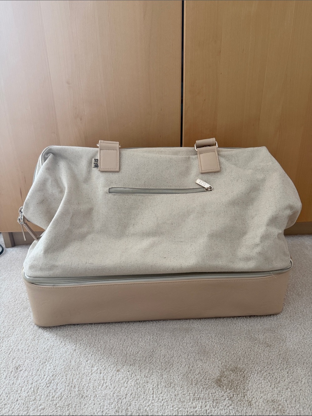 BEIS Cream and Tan Travel Duffle Bag